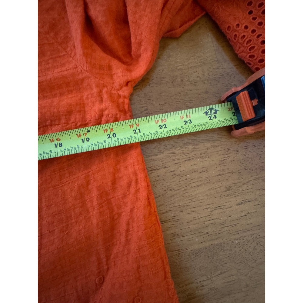 Soft Surroundings Women's Orange Eyelet Cotton Top Split Neck Long Sleeve Sz PXL - Picture 7 of 9